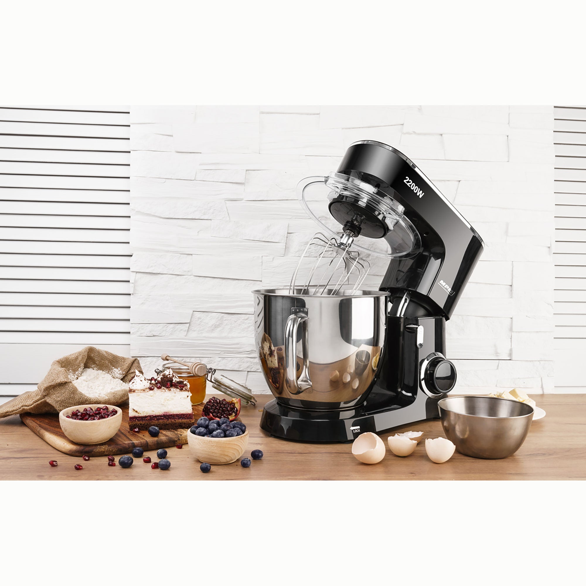 Robot Pâtissier Boulangerie Cuisine Ménager Multifonction Bol 6,5 L, 6 Vitesses 2200 Noir / Inox MRK-19B - Mathon - 2