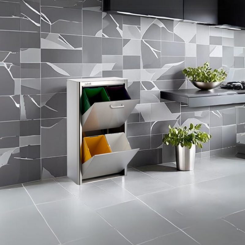 Poubelle de tri sélectif cubek en acier inoxydable. 4 compartiments de 20 litres Don Hierro - Mathon - 2