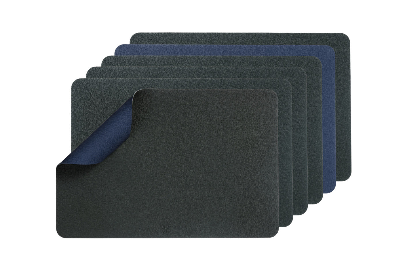 Set de table rectangulaire réversible - 6 pièces - Cuir recyclé bleu nuit et gris anthracite Björn - Mathon - 1