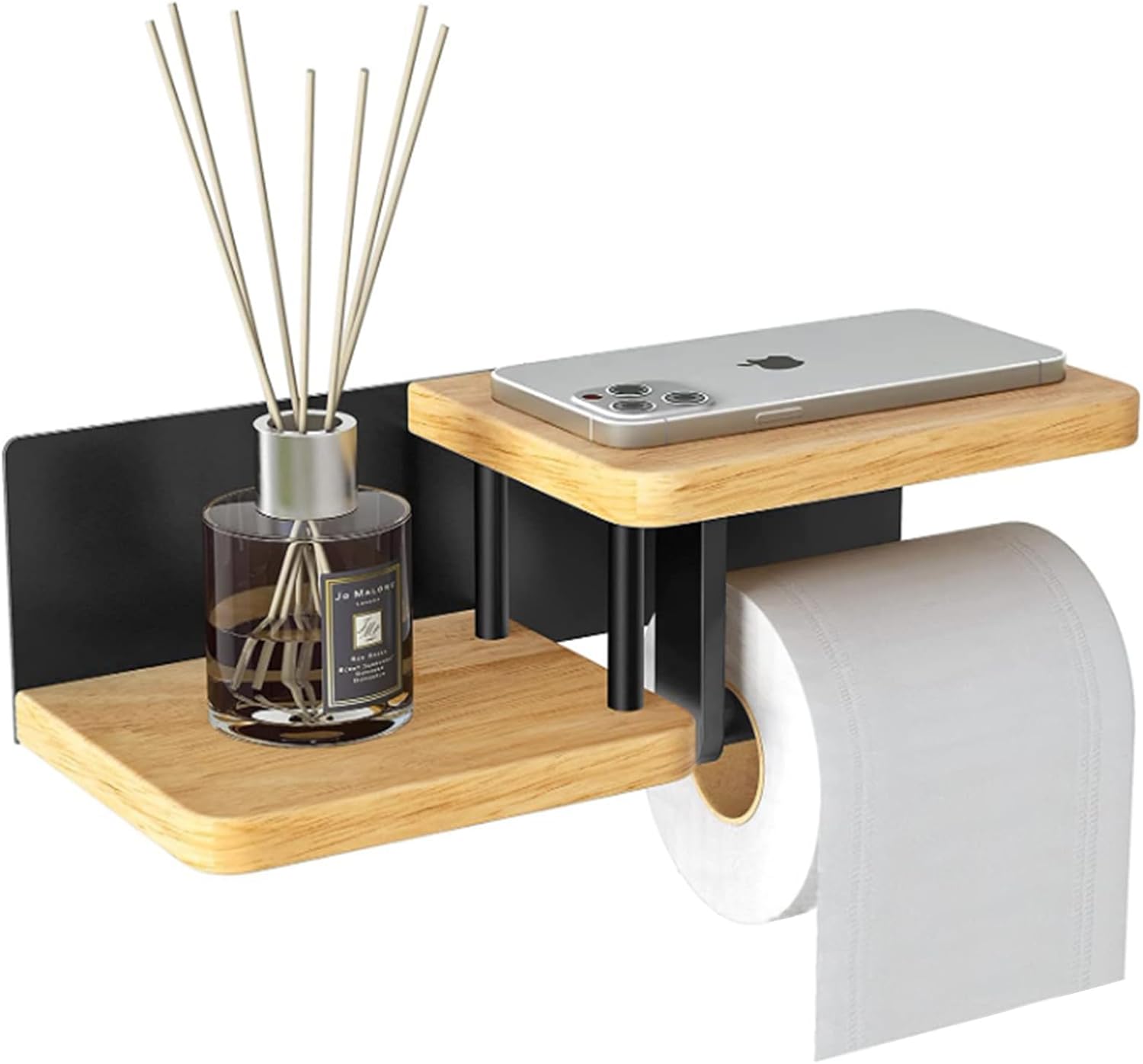 Porte-papier toilette 2 en 1 en bambou avec étagère Vendos85 - Mathon