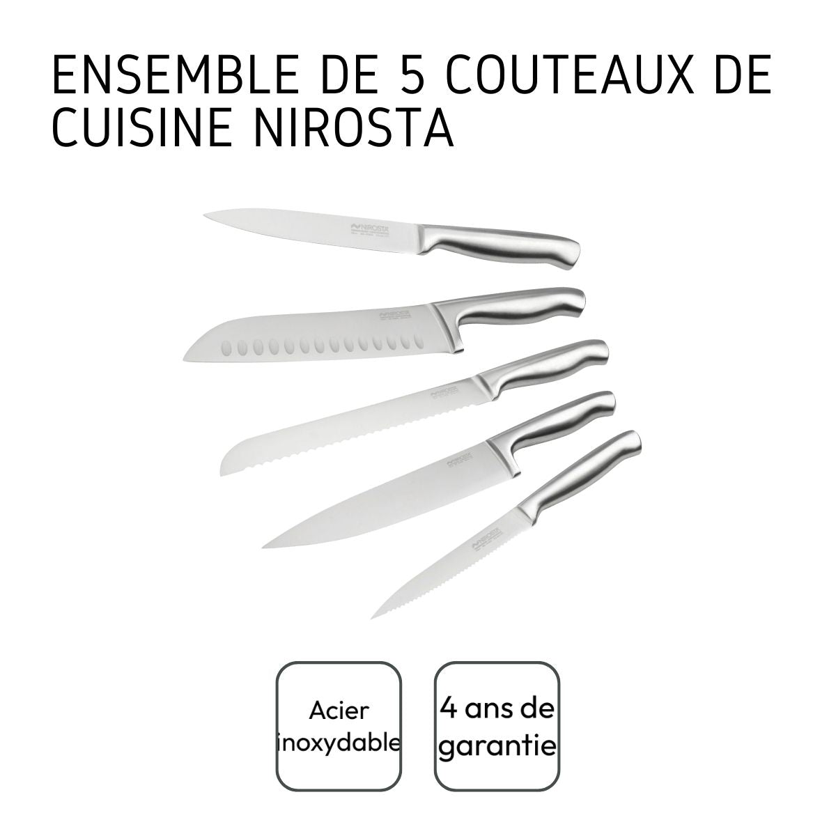 Ensemble de 5 couteaux de cuisine professionnels en inox de 24 à 33,5 cm  Star Nirosta - Mathon - 4
