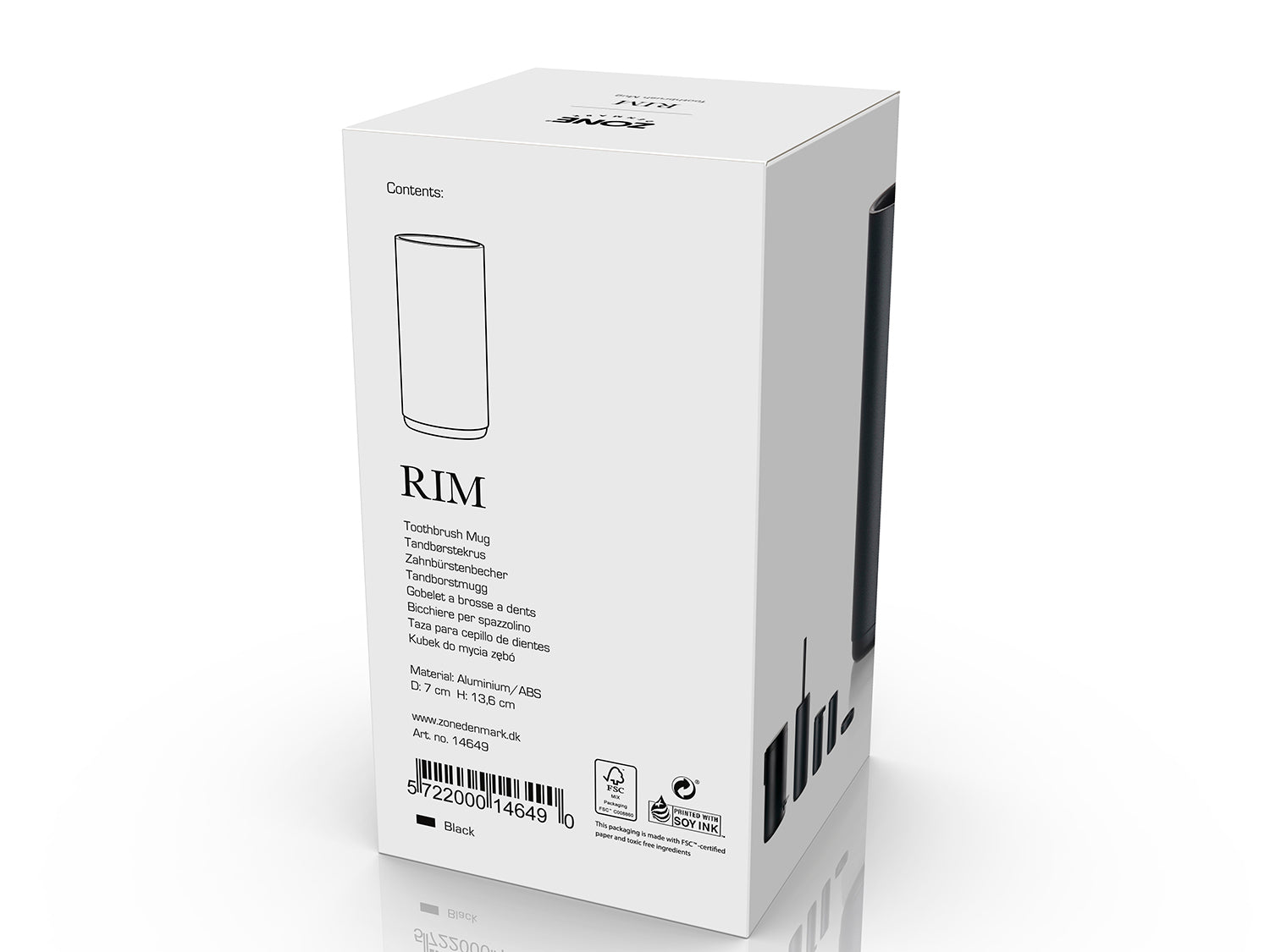 Gobelet pour brosse à dents RIM en aluminium et abs Noir Zone Denmark - Mathon - 3
