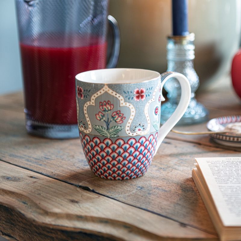 Lot de 6 Grands mugs Flower Festival Scallop Deco Bleu clair 350ml Pip Studio - Mathon - 1