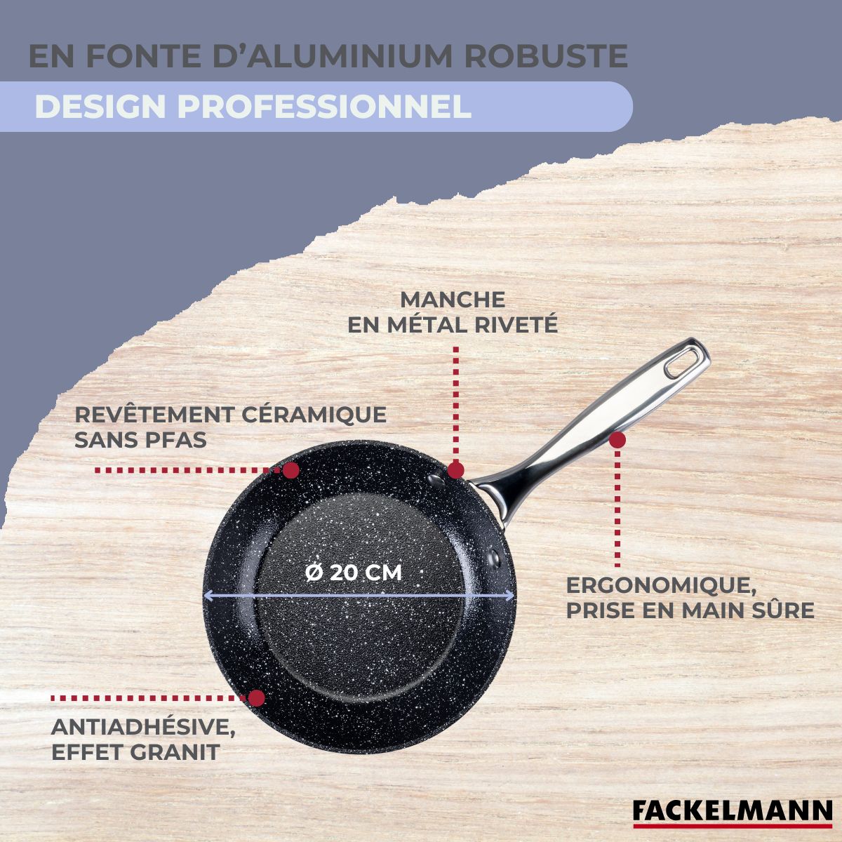 Poêle 20 cm fonte alu revêtement antiadhésif céramique sans PFAS Fackelmann - Mathon - 6
