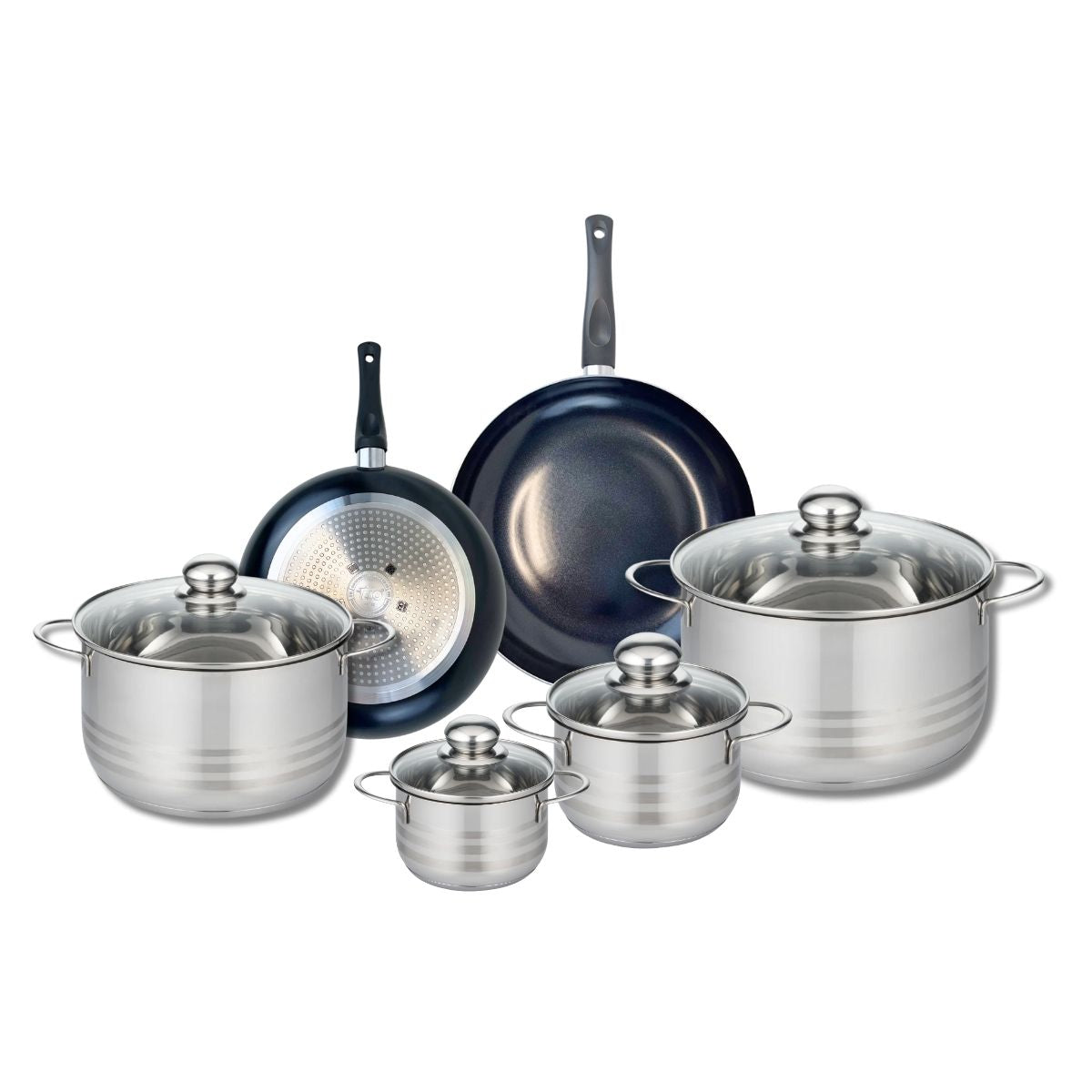 Ensemble de 2 Poêles de cuisson 20 et 24 cm et 4 faitouts 12, 14, 20 et 24 cm  Prima Brillant Elo - Mathon - 1