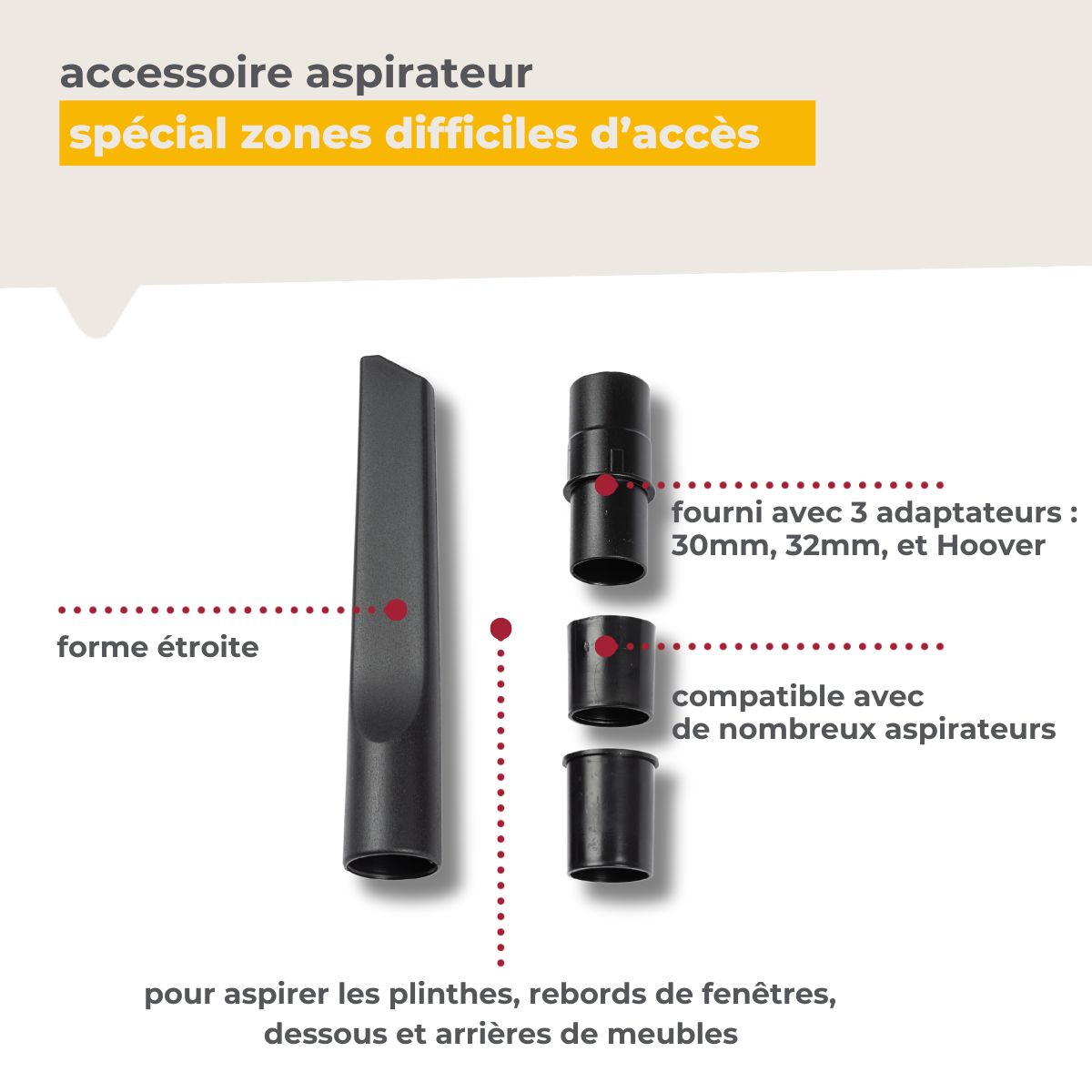 Suceur aspirateur plat pour plinthes compatible avec de nombreux aspirateurs TopFilter TopFilter - Mathon - 3