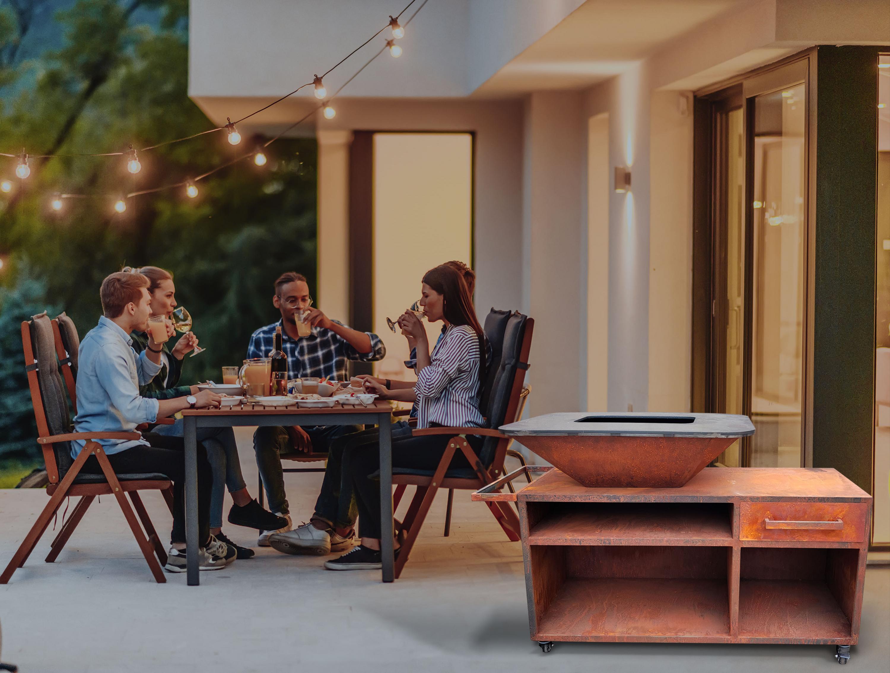 Grand barbecue avec armoire et plaque de cuisson en acier Purline - Mathon - 4