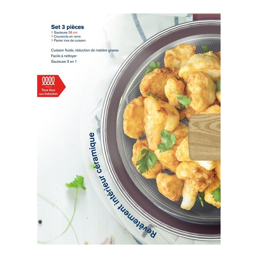 Sauteuse - Tous Feux Dont Induction -   - Am3056 - Revetement Céramique - ø 24 Cm - Couvercle Et Panier Inox - Pru Arthur Martin - Mathon - 2