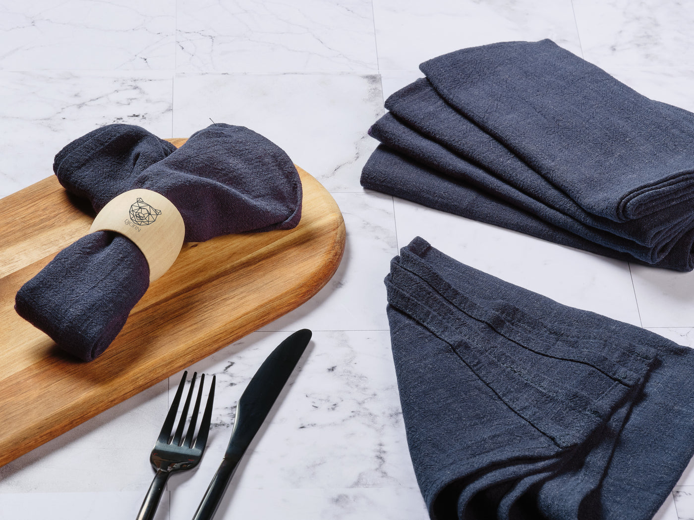 Serviette de table - 6 pièces - Lin et coton bleu nuit Björn - Mathon - 2