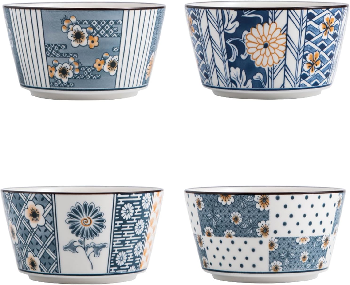 Lot de 4 bols en céramique bleu et blanc – motifs floraux Vendos85 - Mathon