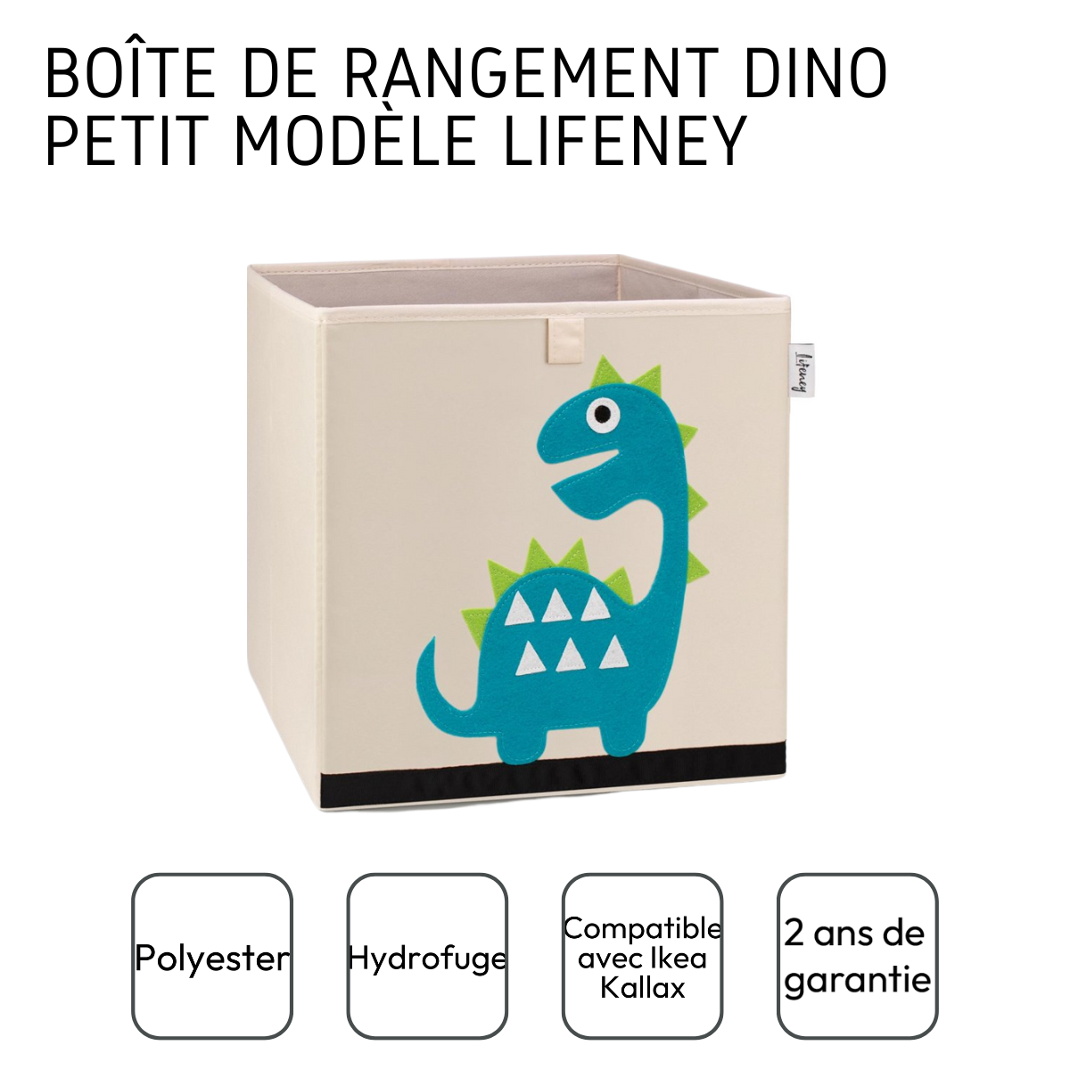 Boîte de rangement en tissu pour enfant "dinosaure diplodocus", compatible Ikea Kallax Lifeney Fackelmann - Mathon - 4