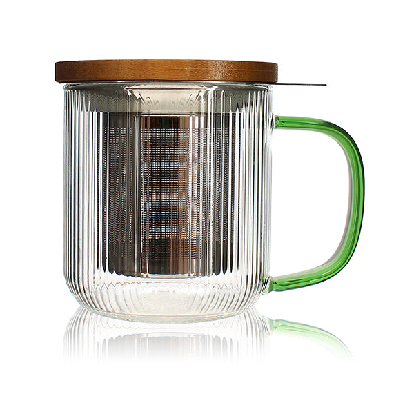 Tisanière mug Karl en verre borosilicate anse verte 300 ml Ogo - Mathon - 1