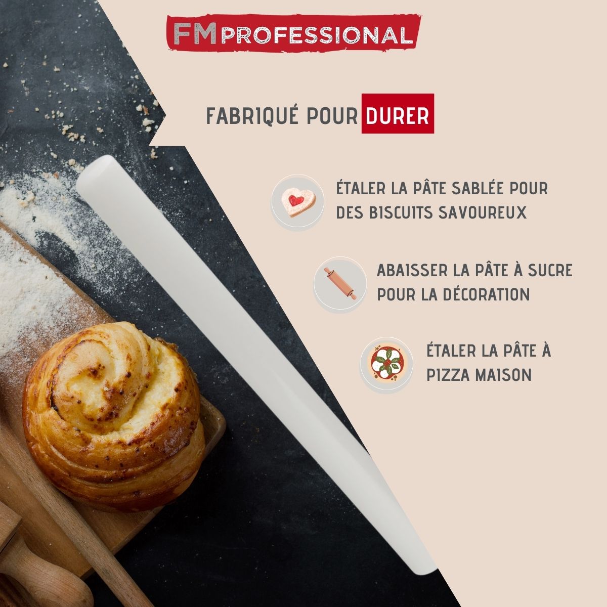 Rouleau à pâtisserie 50 cm en HPDE  Pâtisserie FM Professional - Mathon - 2