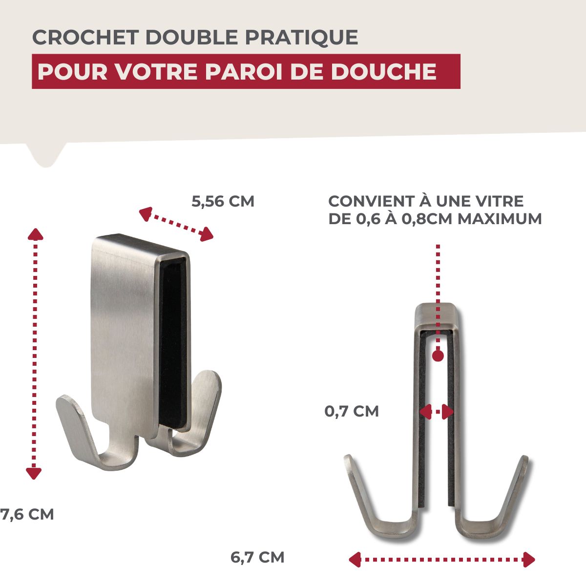Double crochet pour paroi de douche en inox  Tecno Fackelmann - Mathon - 4