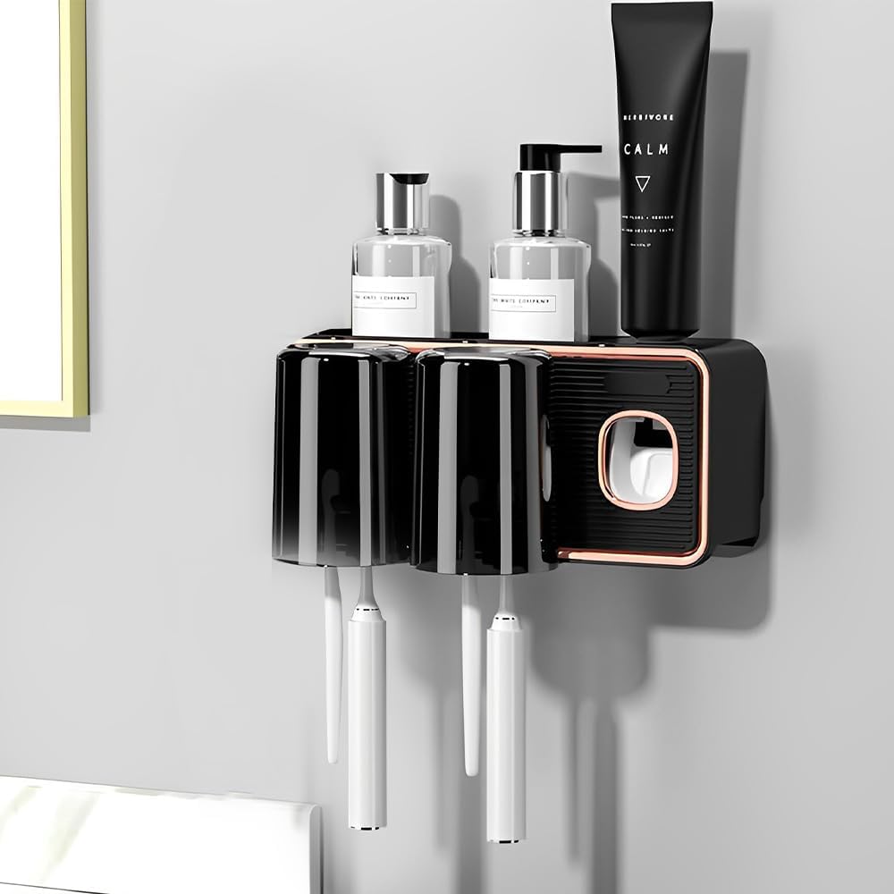 Support de Brosse à Dents Mural avec 2 Tasses noir Vendos85 - Mathon