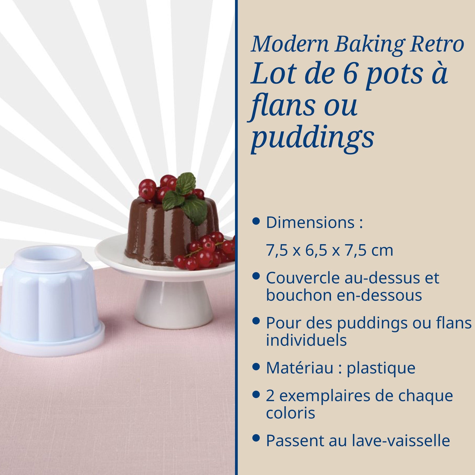 Lot de 6 moules à flans avec couvercle 6,3 x 7,5 cm Dr. Oetker Rétro Dr. Oetker - Mathon - 3