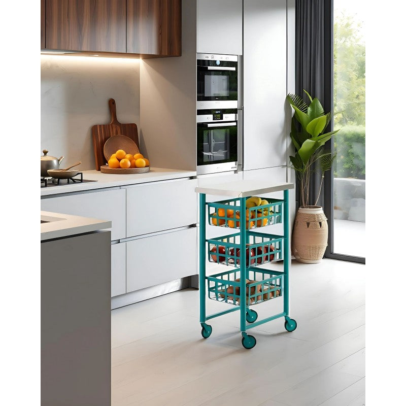 Desserte à roulettes, chariot de rangement FIFTY-FIFTY, Turquoise Don Hierro - Mathon - 2