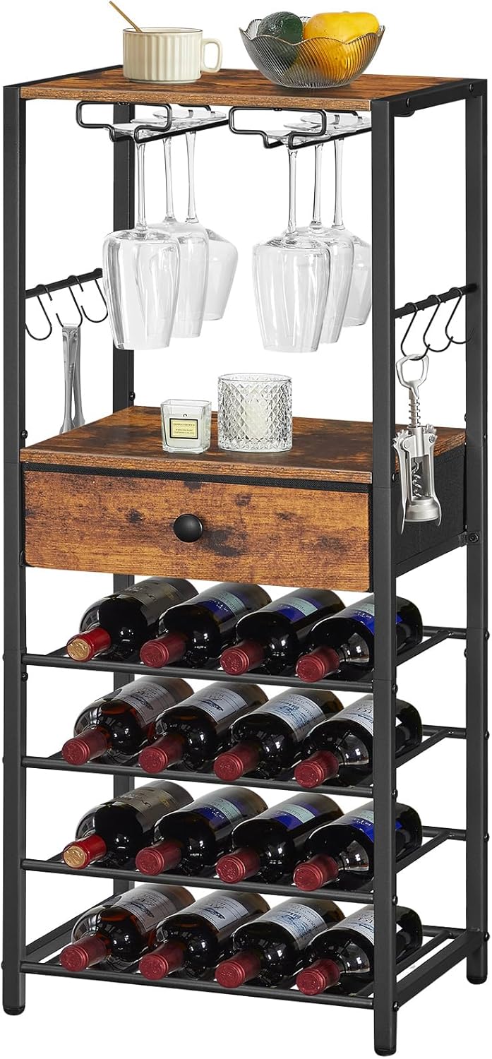 Étagère à vin multifonction métal & bois – 4 niveaux Vendos85 - Mathon