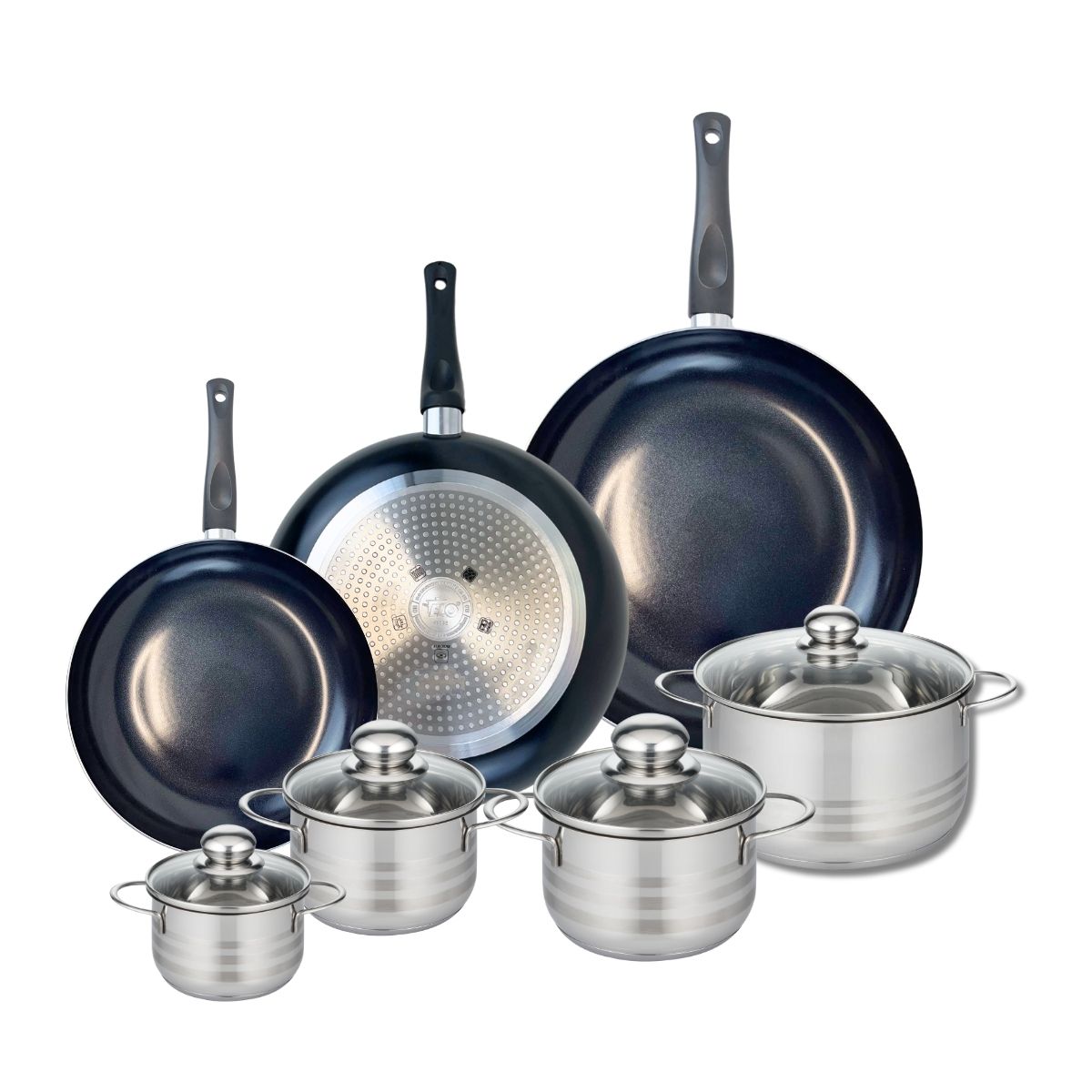 Ensemble de 3 Poêles de cuisson 24, 28 et 32 cm et 4 faitouts 12, 14, 16 et 20 cm  Prima Brillant Elo - Mathon - 1