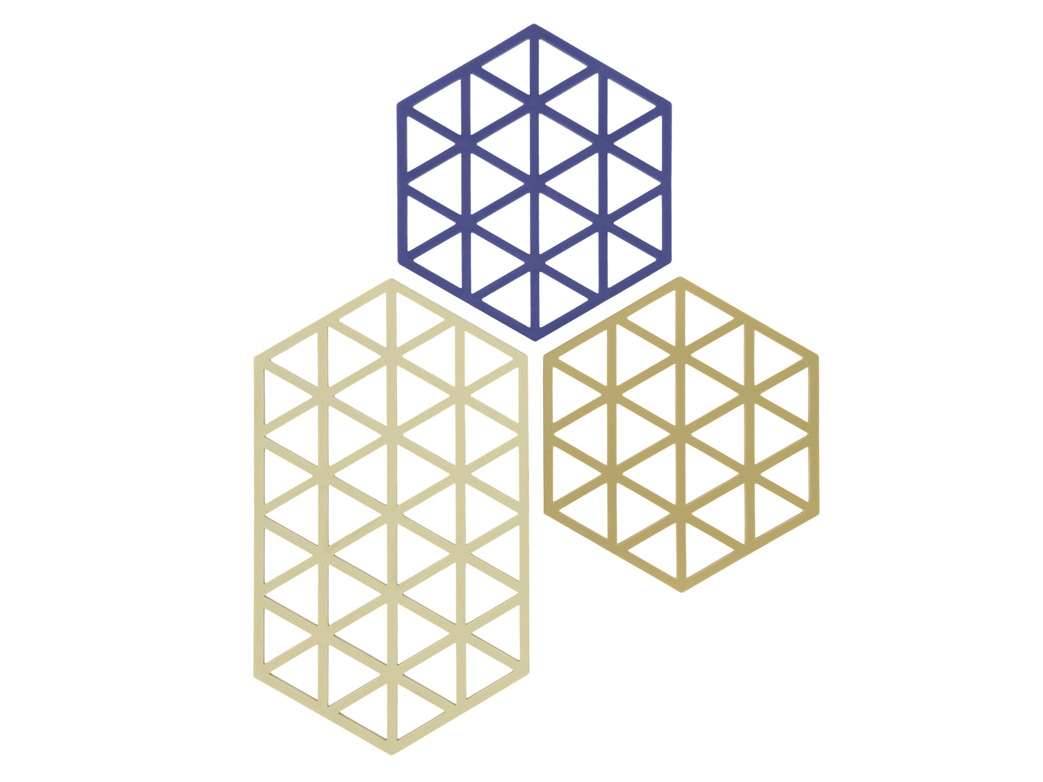 Set de 3 dessous-de-plat TRIANGLE en silicone Kaki/Sable chaud/Indigo Zone Denmark - Mathon - 2