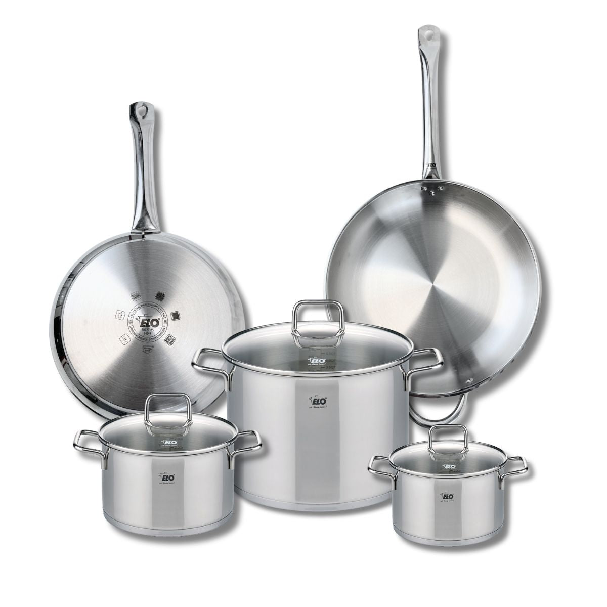 Ensemble de 2 Poêles de cuisson 28 et 32 cm et 3 faitouts 16, 20 et 26 cm  Profi Citrin Elo - Mathon - 1