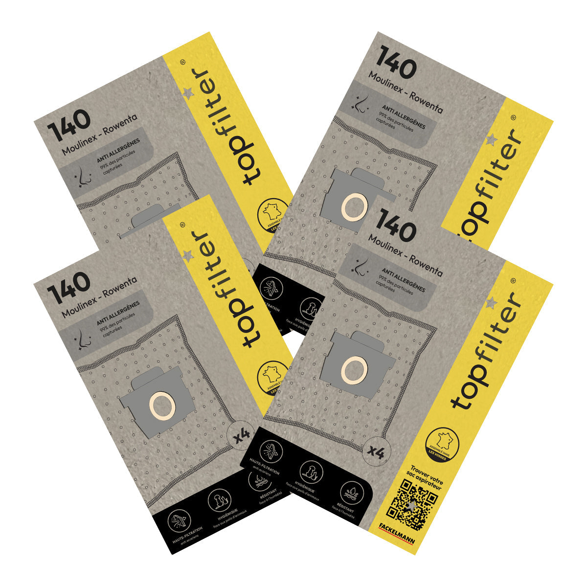 Lot de 4 packs de 4 sacs aspirateur 64140 Rowenta Silence Force Moulinex TopFilter Premium TopFilter - Mathon - 1