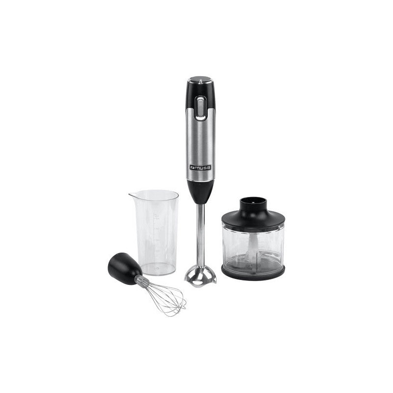 Mixeur Multifonctions 600w Pied Inox Mini Hachoir Fouet Gobelet Noir In   - Ms05hb Muse - Mathon - 1