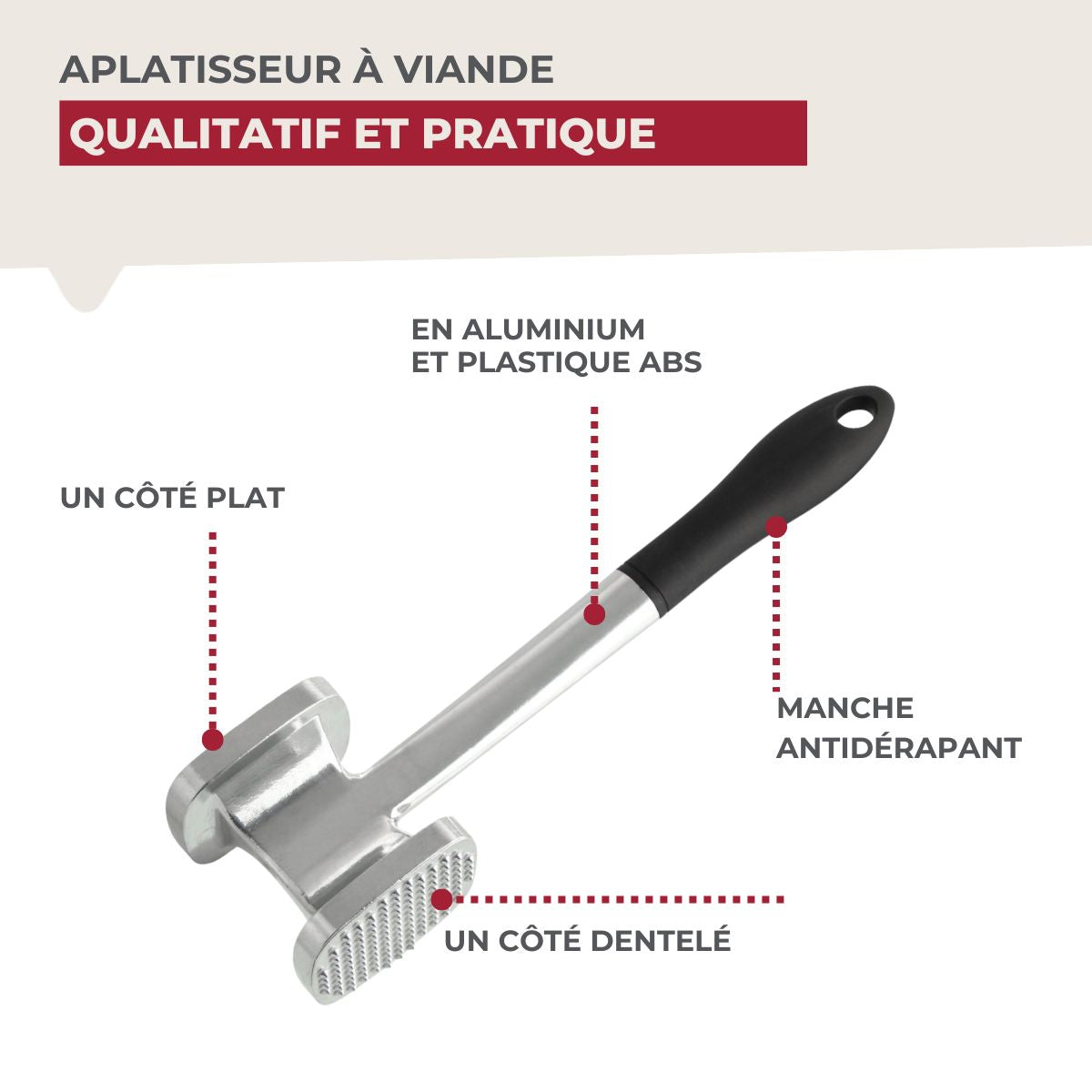 Attendrisseur à viande en aluminium 28 cm  Basic Fackelmann - Mathon - 9