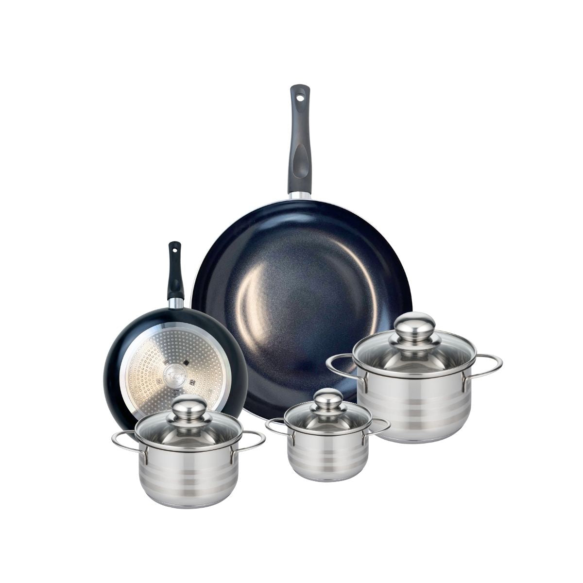 Ensemble de 2 Poêles de cuisson 20 et 32 cm et 3 faitouts 12, 14 et 16 cm  Prima Brillant Elo - Mathon - 1
