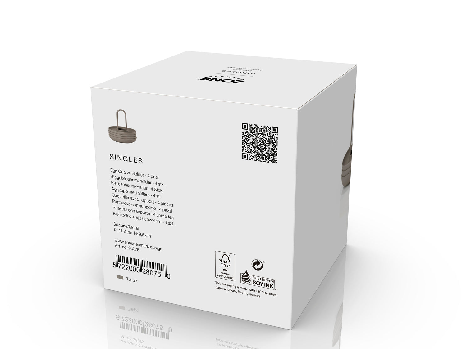 Set de 4 coquetiers avec support SINGLES en silicone Taupe Zone Denmark - Mathon - 4