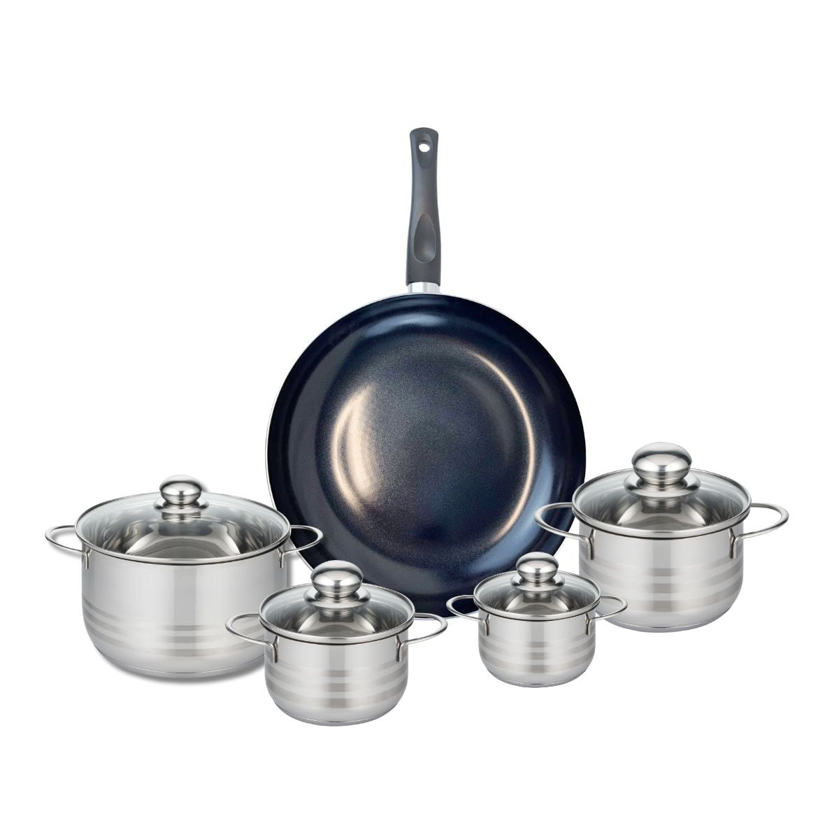 Ensemble de 1 Poêle de cuisson 32 cm et 4 faitouts 12, 14, 16 et 20 cm  Prima Brillant Elo - Mathon - 1