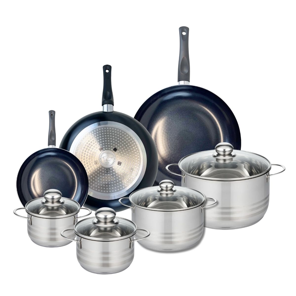Ensemble de 3 Poêles de cuisson 20, 28 et 32 cm et 4 faitouts 14, 16, 20 et 24 cm  Prima Brillant Elo - Mathon - 1