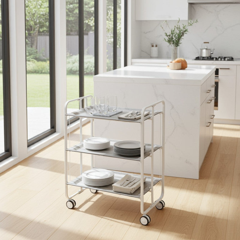 Desserte pliante 3 niveaux avec roulettes – structure blanche, bauhaus Don Hierro - Mathon - 3