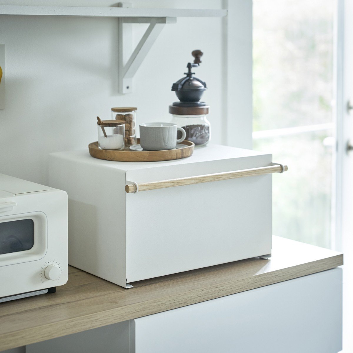 Boite de rangement blanche avec poignée en bois - L43 cm Calicosy - Mathon - 3