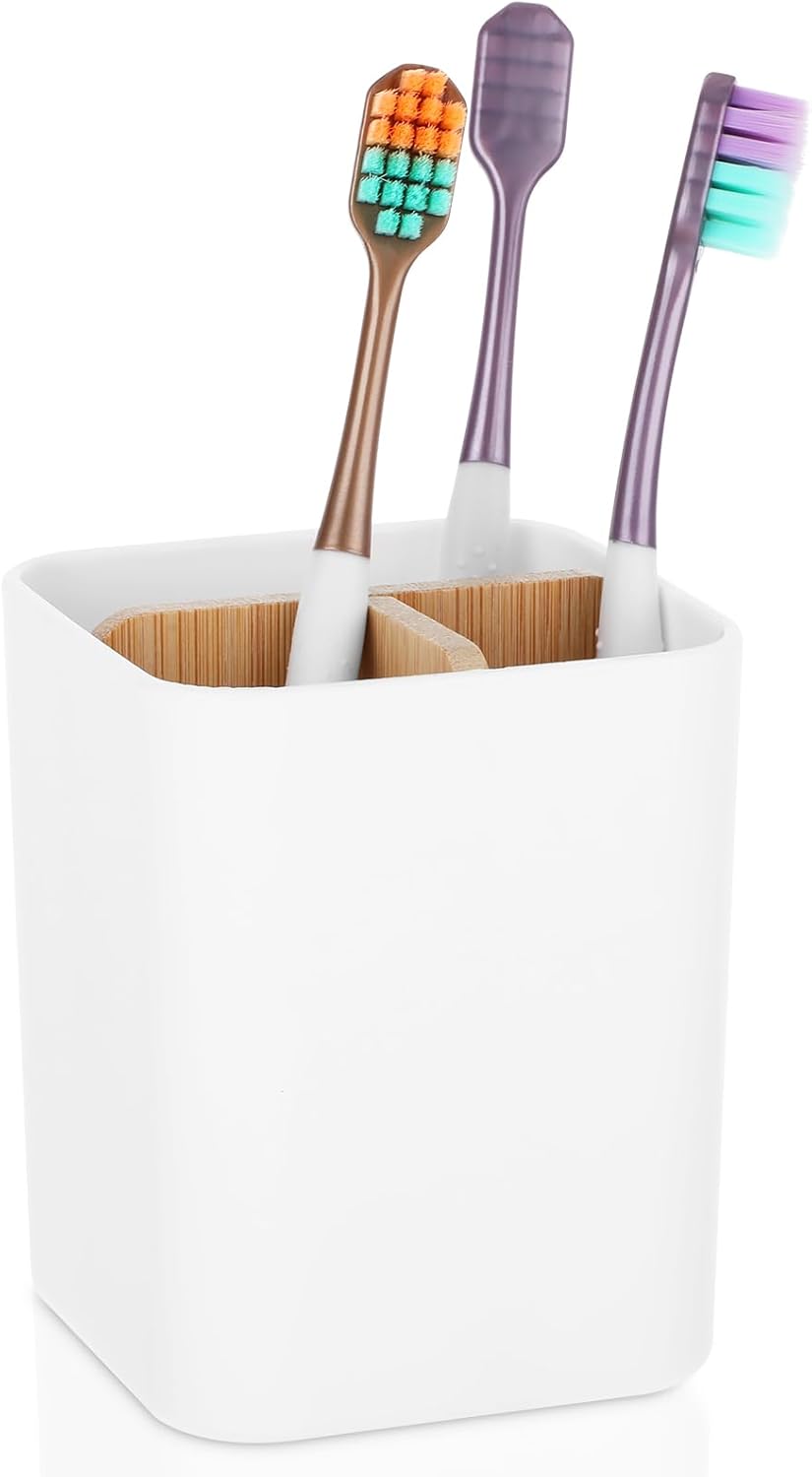 Porte-brosses à dents avec séparateur en bambou, plastique antidérapant à 3 fentes pour brosses à dents blanc Vendos85 - Mathon