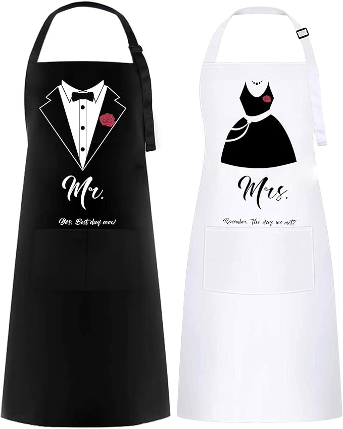 Tabliers Couple Blanc & Noir – Cadeau Cuisine Romantique Vendos85 - Mathon
