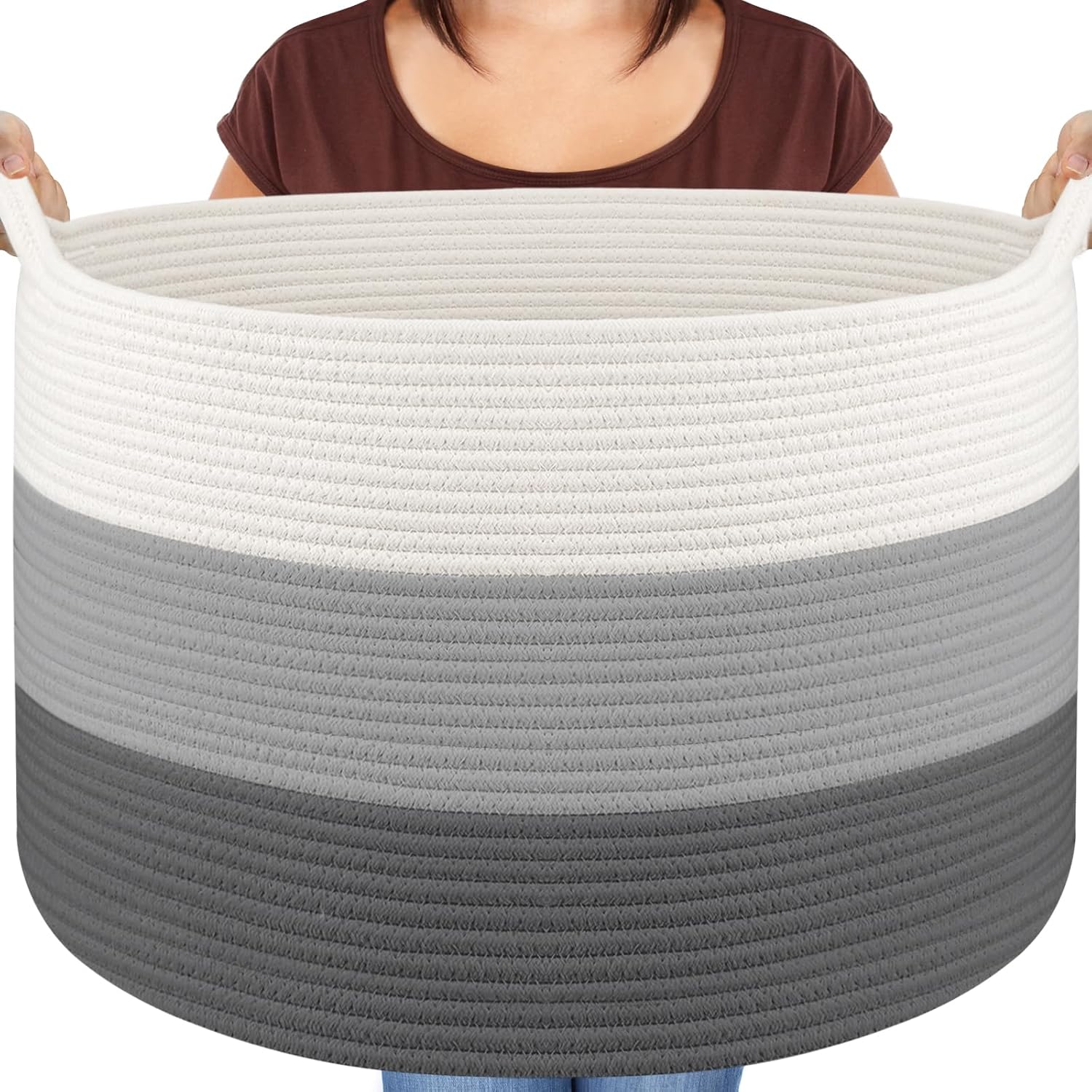 Panier à linge XXXL en coton Blanc/Gris Foncé pliable Vendos85 - Mathon