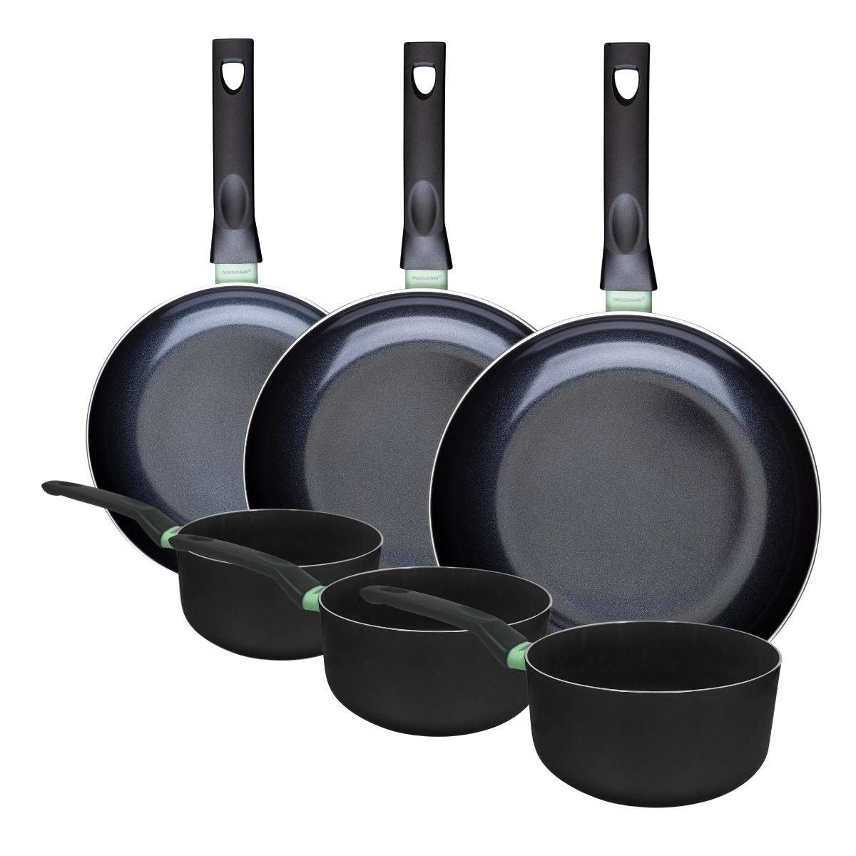 Ensemble de 3 poêles de 24, 28 et 30 cm et 3 casseroles 16, 18 et 20 cm  Brandao Fackelmann - Mathon - 1