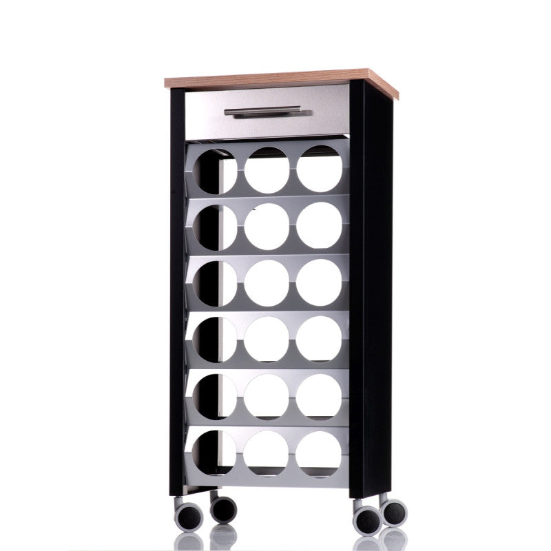 Étagère à roulettes porte bouteilles BACUS, capacité 18 bouteilles, Noir-Orme Don Hierro - Mathon - 1