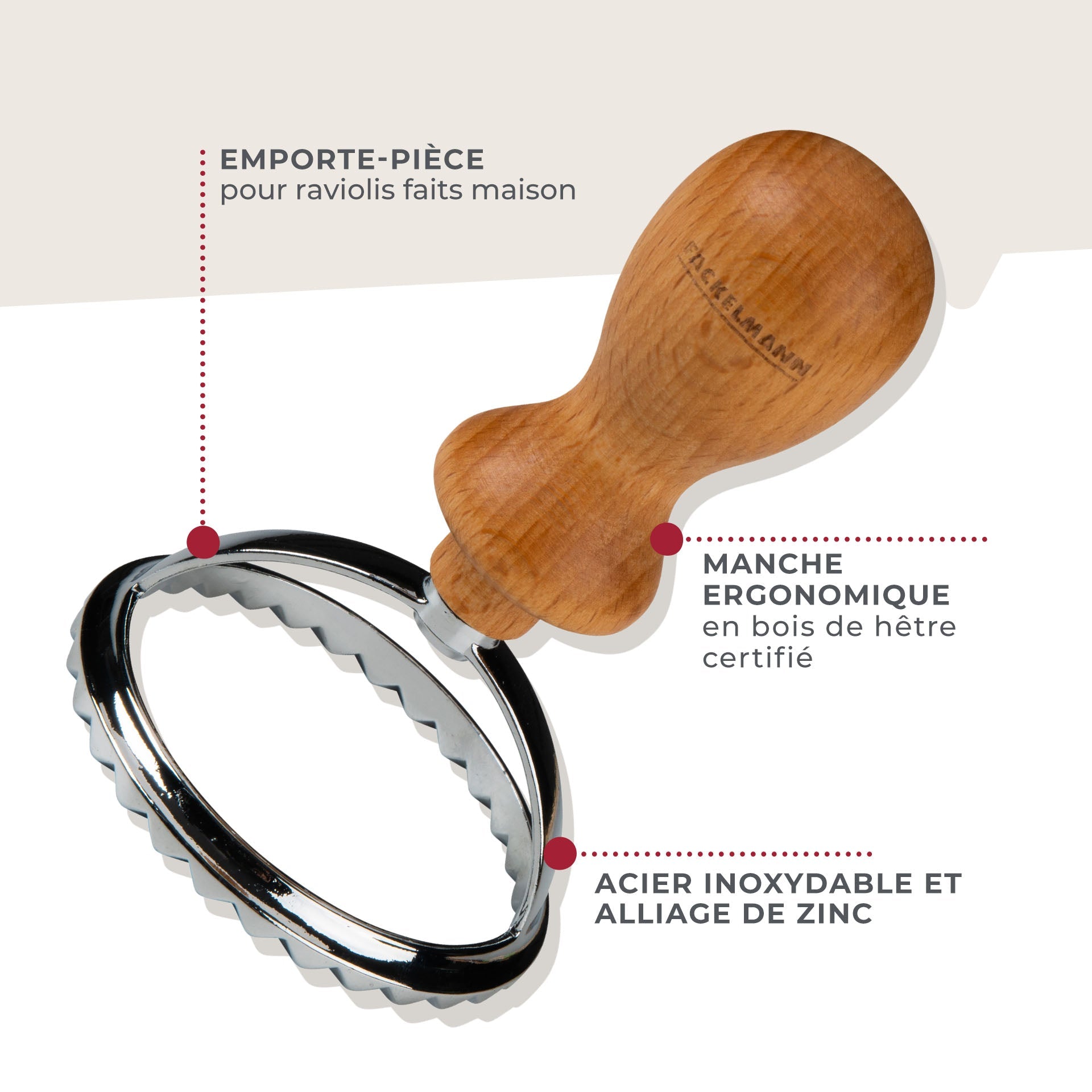 Emporte-pièce ravioli rond et cannelé 6,5 cm  Pizza & Pasta Fackelmann - Mathon - 3