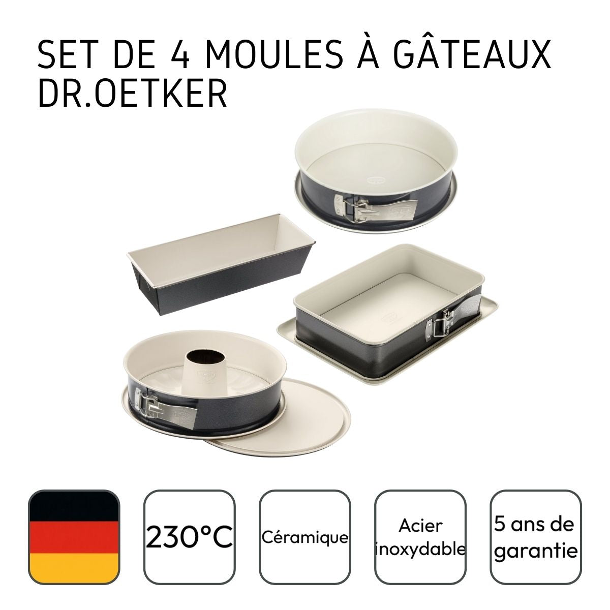 Ensemble de 4 moules à gâteaux de formes différentes de 28 à 32 cm  Back-Trend Dr. Oetker - Mathon - 4