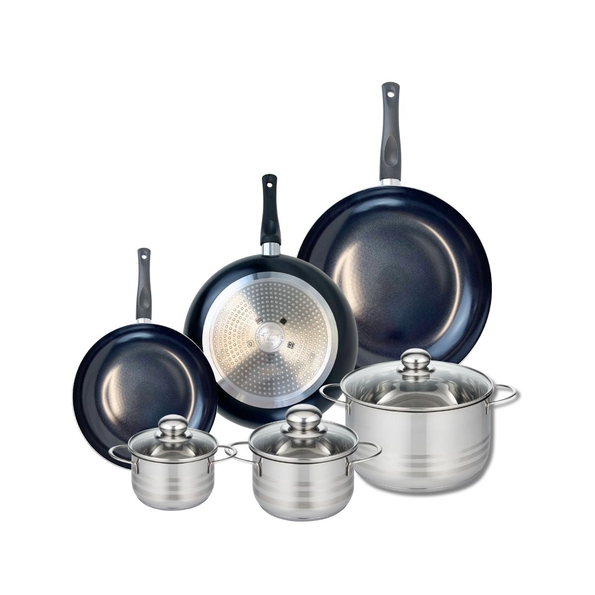 Ensemble de 3 Poêles de cuisson 20, 24 et 28 cm et 3 faitouts 12, 14 et 20 cm  Prima Brillant Elo - Mathon - 1