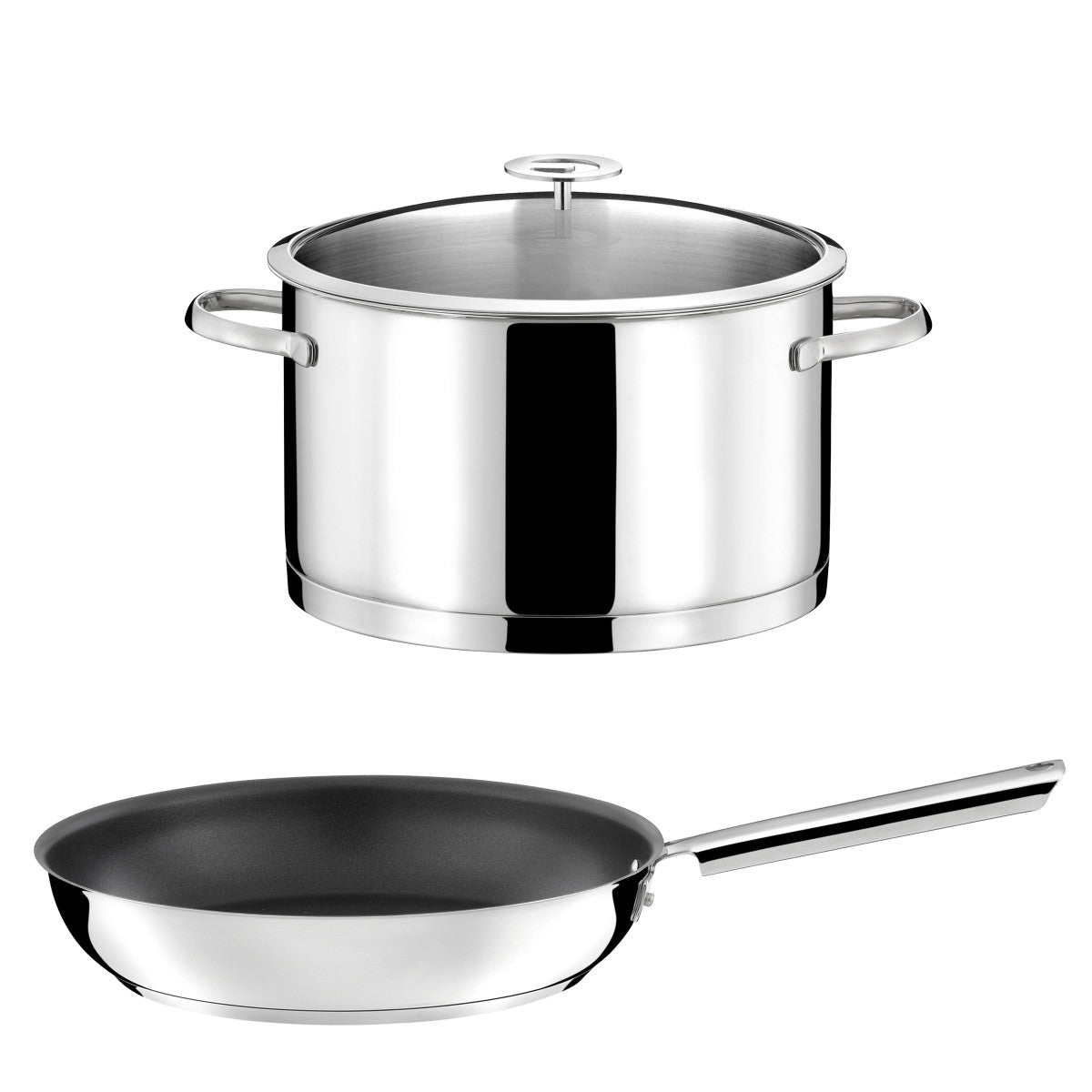Elysée - 1 faitout inox 24cm avec couvercle et 1 poêle 28 cm revêtement céramique Cuisinox - Mathon - 1
