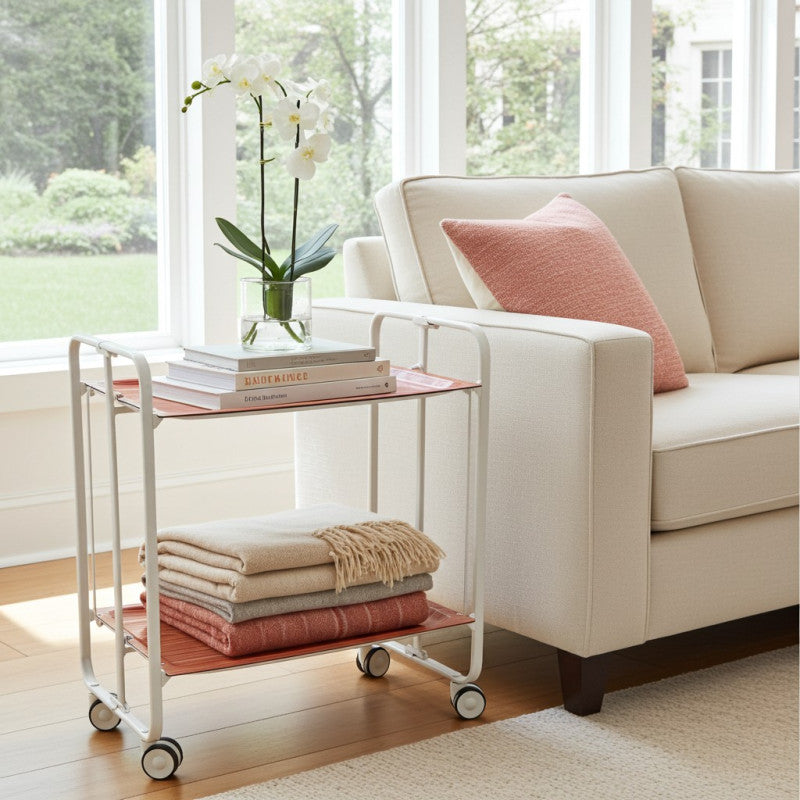 Desserte pliante 2 niveaux avec roulettes – structure blanche, bauhaus Don Hierro - Mathon - 2