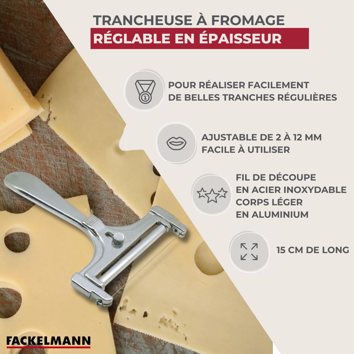 Coupe fromage en tranche en aluminium 15 cm  Spécialités Culinaires Fackelmann - Mathon - 2