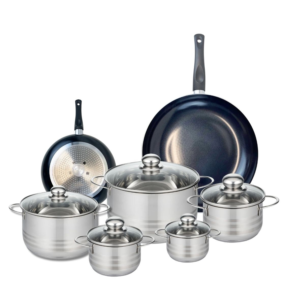Ensemble de 2 Poêles de cuisson 20 et 32 cm et 5 faitouts 12, 14, 16, 20 et 24 cm  Prima Brillant Elo - Mathon - 1