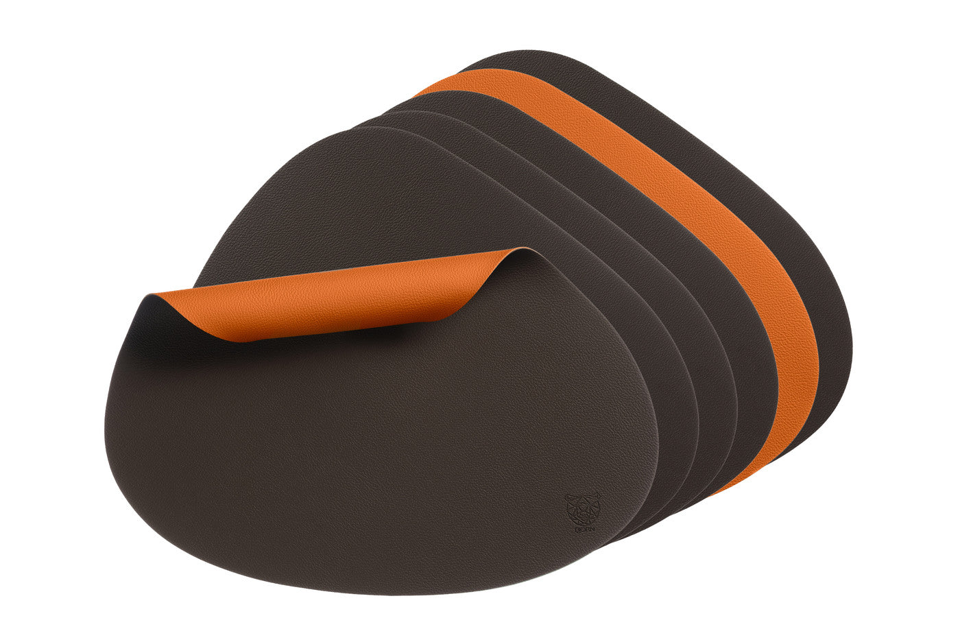 Set de table curve réversible - 6 pièces - Cuir recyclé orange et chocolat Björn - Mathon - 1