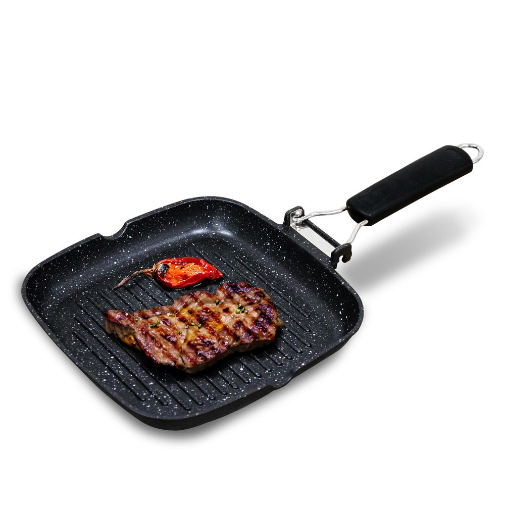 Poêle à Griller Induction Antiadhésif Titane 28x28cm Fonte d