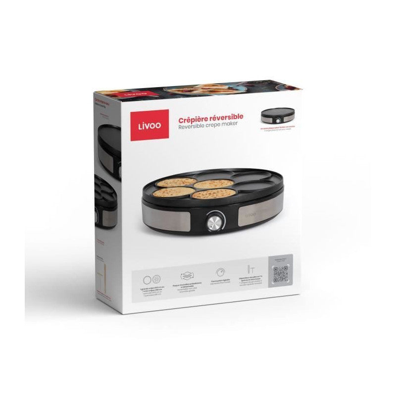 Crepiere Réversible - Livoo - Dop247 - 1500w - Plaque Réversible : 1 X ø33 Ou 7 X ø10 Cm - Antiadhésif - Thermostat Réglab Livoo - Mathon - 6