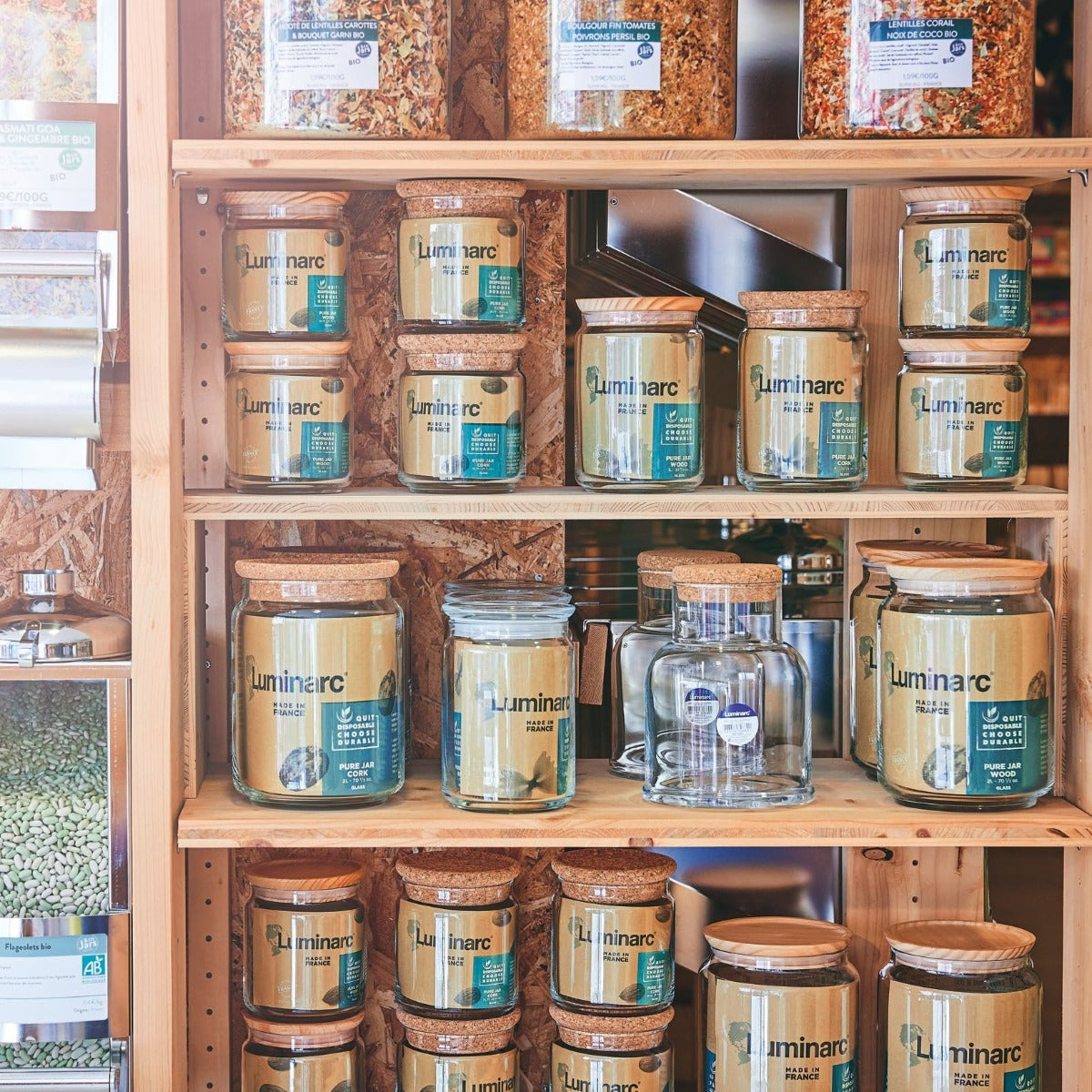 Lot de 3 pots de conservation Pure Jar Wood - Luminarc - En verre avec couvercle hermétique bois - 1,5L + 1L + 0,75L Luminarc - Mathon - 6